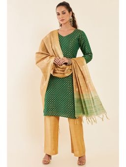 Soch - Green Chanderi Unstitched Dress Material with Zari Woven Designs and Motifs (Set of 3)
