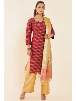 Soch - Red Chanderi Unstitched Dress Material with Zari Woven Designs and Motifs (Set of 3)