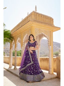 Pink Ethnic - Purple Sequins Embroidered Net Lehenga Choli
