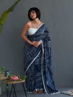 Suta - Blue Printed Pure Cotton Saree