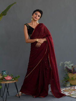 Suta - Maroon Embellished Pure Cotton Saree