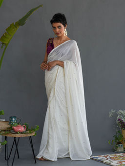 Suta - off White Embellished Pure Cotton Saree