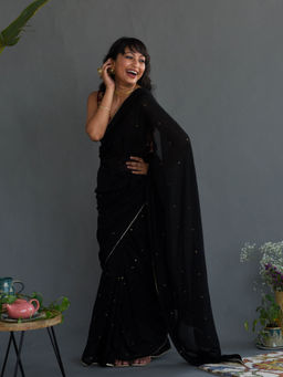Suta - Black Embellished Pure Cotton Saree
