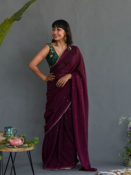 Suta - Magenta Embellished Pure Cotton Saree