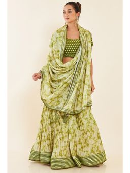 Soch - Light Green Georgette Unstitched Lehenga with Embroidery and Embellishments (Set of 3)