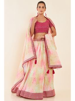 Soch - Pink Georgette Unstitched Lehenga with Mirror Work (Set of 3)
