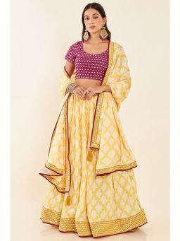 Soch - Yellow Georgette Unstitched Lehenga with Mirror Work (Set of 3)