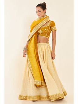 Soch - Yellow Georgette Unstitched Lehenga with Embroidered and Mirror Work (Set of 3)