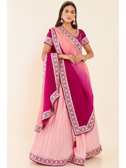 Soch - Pink Georgette Unstitched Lehenga with Embroidered and Mirror Work (Set of 3)