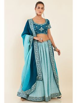 Soch - Blue Georgette Unstitched Lehenga with Embroidered and Mirror Work (Set of 3)
