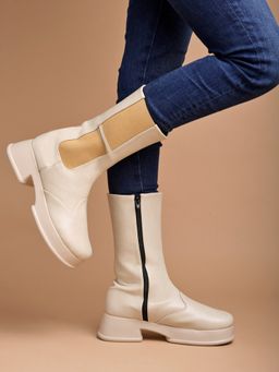 Shoetopia - Smart Casual Cream Long Casual Boots for Women