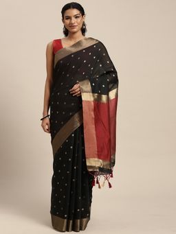 Mimosa - Women's Banarasi Art Silk Black Saree with Unstitched Blouse