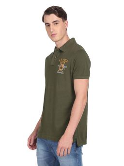 U.S. Polo Assn. Denim Co. - Men Olive Pique Brand Print Cotton Polo T-Shirt