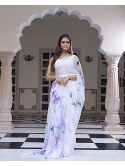 Mayurie - Orchid Handpainted Chiffon Saree with Unstitched Blouse
