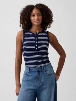 GAP - Navy Blue Horizontal Stripes Henley Neck Top