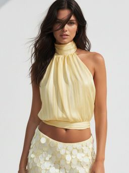 Outzidr - Yellow Halter Neck Waist Fitted Top