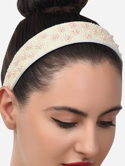 Zaveri Pearls - Peach Beaded Flowers Contemporary Hair Band-ZPFK14356
