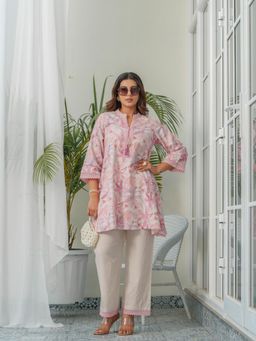 Gahan - Floral Mandarin Collar Linen Co-Ord Set