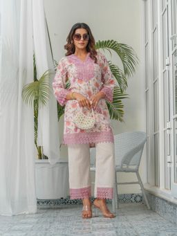 Gahan - Floral Printed V-Neck Linen Co-Ord Set