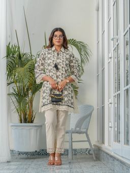 Gahan - Floral Self Design Pure Cotton Shirt Collar Neck Co-Ord Set