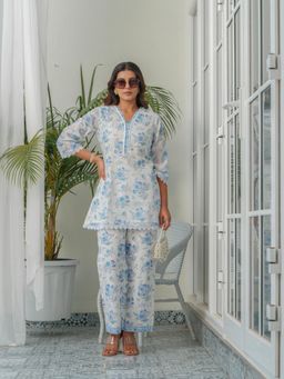 Gahan - Blue Floral Printed Pure Cotton Co-Ord Set
