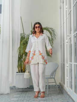 Gahan - White Embroidered Collar Neck Co-Ord Set