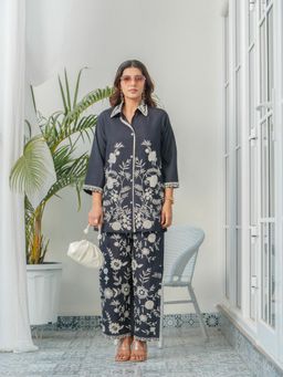 Gahan - Black Embroidered Three Quarter Sleeves Co-Ord Set