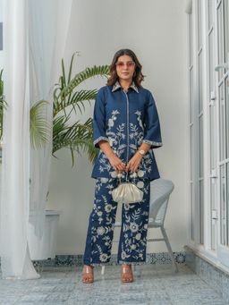 Gahan - Blue Embroidered Three Quarter Sleeves Co-Ord Set