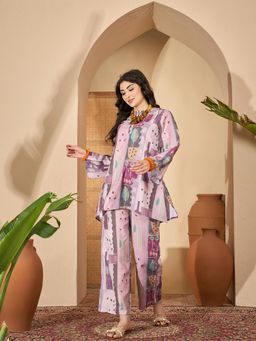 Gahan - Womens Multi-Color Round Neck Linen Co-Ord Set