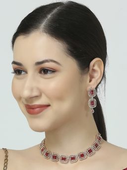 OOMPH - Wine American Diamond Necklace Set Women
