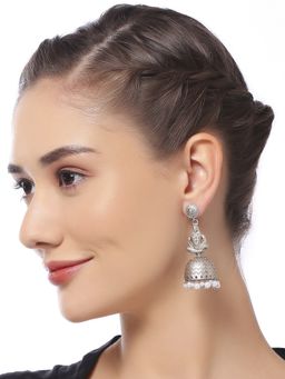 OOMPH - Oxidised Silver Jhumka Earrings - Lord Shiv Design Women