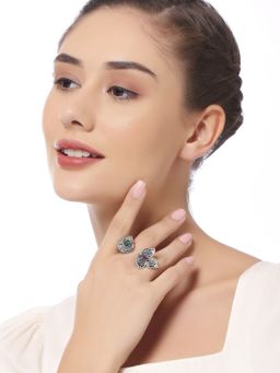 OOMPH - Oxidised Silver Open Ring - Tribal / Afghan Theme Women