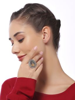 OOMPH - Oxidised Silver Ring - Golden Ghugroo - Tribal / Afghan Theme