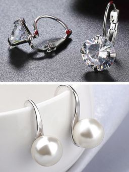 OOMPH - Combo of 2 Pearl & Cubic Zirconia Delicate Drop Earrings