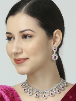 OOMPH - Wine American Diamond Necklace Set - Teardrop Statement Design