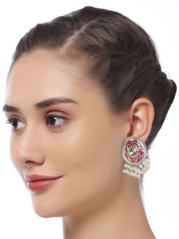 OOMPH - Rani Pink Meenakari & Kundan Earrings Oval Shape