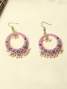 OOMPH - Pink Meenakari Chandbali Earrings Stylish Latest