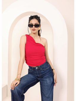 Kaori By Shreya - Women's Pink One Shoulder crop Top - Summer Wardrobe Essential