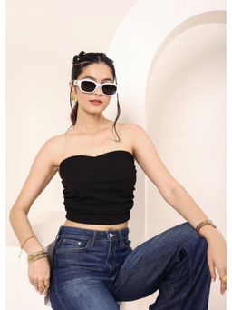 Kaori By Shreya - Women Black Bandeau Tube Crop Top - Solid Strapless Style