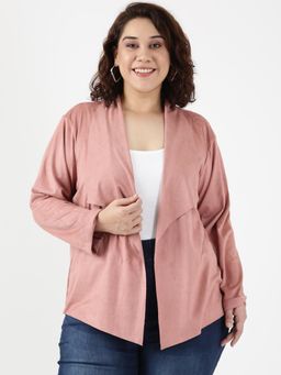 THE PINK MOON - Pink Faux Suede Waterfall Jacket