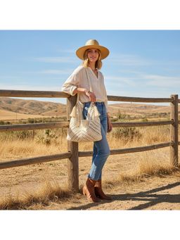 PARTIQ - Tote Hollow Straw Beach Woven One-Shoulder Large Capacity Handbag - Off White