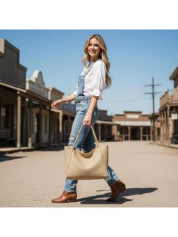 PARTIQ - Retro Woven Large Capacity Simple Commuter Handbag - Beige