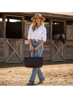 PARTIQ - Niche Design Fashion Big 2025 Summer New Simple Large Capacity Hand-Held Tote Bag - Brown