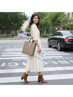 PARTIQ - Womens Fashion Hand-Held Cowhide Large Capacity Handbag with Detachable Strap - Grey