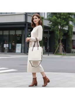 PARTIQ - Womens Fashion Hand-Held Cowhide Large Capacity Handbag with Detachable Strap - White