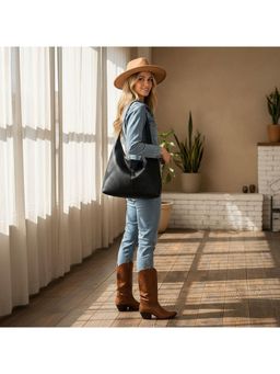 PARTIQ - Armpit One-Shoulder Soft Leather Womens Commuter Simple Handbag With Pouch - Black (Xl)