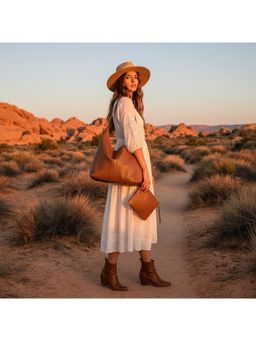 PARTIQ - Armpit One-Shoulder Soft Leather Womens Commuter Simple Handbag With Pouch - Brown (Xl)