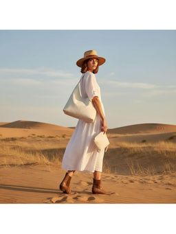 PARTIQ - Armpit One-Shoulder Soft Leather Womens Commuter Simple Handbag With Pouch - White (Xl)