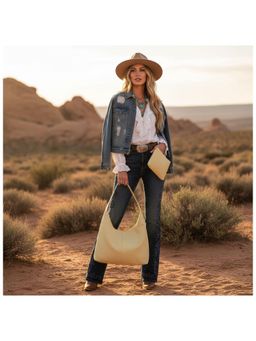 PARTIQ - Armpit One-Shoulder Soft Leather Womens Commuter Simple Handbag With Pouch - Yellow (Xl)