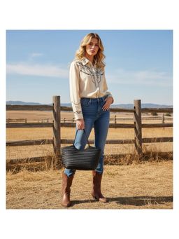 PARTIQ - Retro Imitation Woven Embossed Large Capacity French Niche Casual Handbag - Black